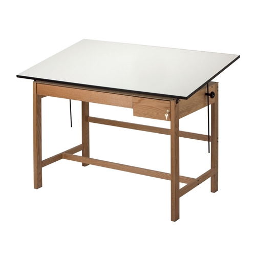 WLB60 : Alvin 37.5" x 60" Titan II Oak Drafting Table, Tool and Reference Drawers