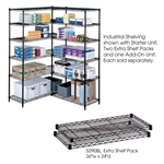 Industrial Wire Shelving - Extra Shelves - 36"W x 24"D x 1?"H Industrial wire shelving; Industrial wire storage shelving; Industrial backroom shelving; Industrail back room shelving; Steel shelving; Storage shelving; Extra strength steel shelving; Garage storage; Backroom storage; Backroom shelving; Backroom organziation; Back room storage; Back room shelving; Back room organziation; Facility maintenance; Heavy duty steel shelving; Black steel shelving; Black storage shelving; Black extra strength steel shelving