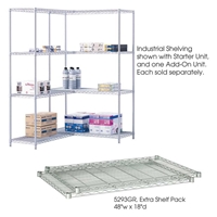 Industrial Wire Shelving - Extra Shelves - 36"W x 18"D x 1?"H Industrial wire shelving; Industrial wire storage shelving; Industrial backroom shelving; Industrail back room shelving; Steel shelving; Storage shelving; Extra strength steel shelving; Garage storage; Backroom storage; Backroom shelving; Backroom organziation; Back room storage; Back room shelving; Back room organziation; Facility maintenance; Heavy duty steel shelving; Black steel shelving; Black storage shelving; Black extra strength steel shelving