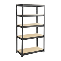 Boltless Steel and Particleboard Shelving 36x18 Particleboard shelving; Boltless shelving; Boltless steel shelving; Steel shelving; Storage shelving; Extra strength steel shelving; Garage storage; Backroom storage; Backroom shelving; Steel racking; Facility maintenance; Heavy duty steel shelving; Black steel shelving; Black storage shelving; Black extra strength steel shelving