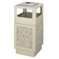 Canmeleon Outdoor Waste Receptacle Side Opening with Urn Color: Tan Aggregate panel receptacle; Trash Can; Trash receptalce; Waste receptacle; Trash bin; Outdoor trash can; Outdoor waste receptacle; Outdoor receptacle; Plastic receptacle; Outdoor garbage can; Garbage can; Waste containers; Waste container
