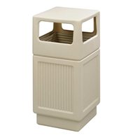 Canmeleon Recessed Panel Outdoor Receptacle Side Opening, Color: Tan Recessed panel receptacle; Trash Can; Trash receptalce; Waste receptacle; Trash bin; Outdoor trash can; Outdoor waste receptacle; Outdoor receptacle; Plastic receptacle; Outdoor garbage can; Garbage can; Waste containers; Waste container